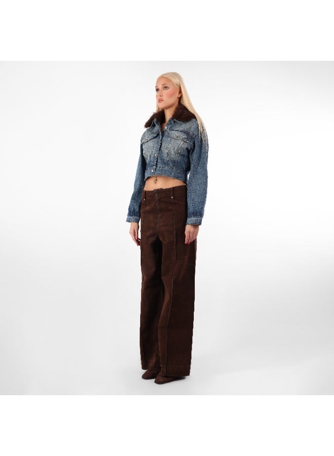 كيفيلي جاكيت جينز قصير بياقة فرو صناعي - Image 5